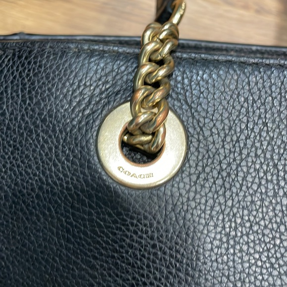 Coach Black Leather Turnlock Chain Tote - Picture 4 of 7